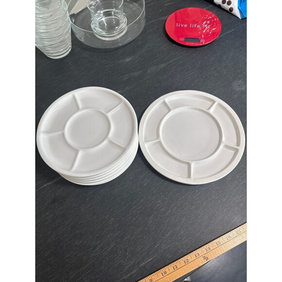 Crate & Barrel White Ceramic Fondue Plates set of 7 items - Picture 1 of 5